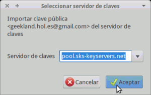 Selección del servidor de claves públicas para cifrar mails