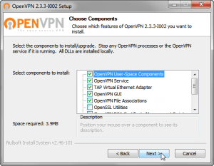 3- Elegir opciones por defecto Instalación OpenVPN