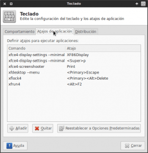 Configuración de atajos en Xfce