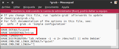 Grub recuerde el último sistema operativo usado