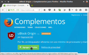 Agregar ublock origin en Firefox