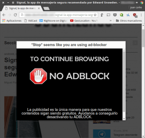 Web que usa anti adblock