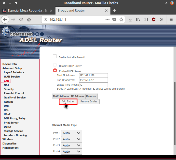 Añadir entradas en el servidor DHCP