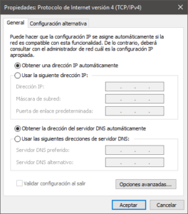 Configuración del gestor de red en Windows