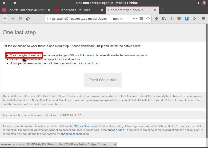 Descargar los archivos para instalar Open in VLC