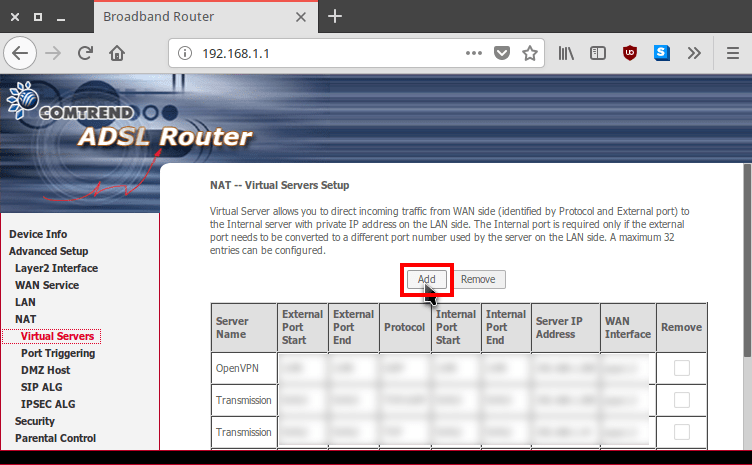 Acceder al menú para abrir puertos del router