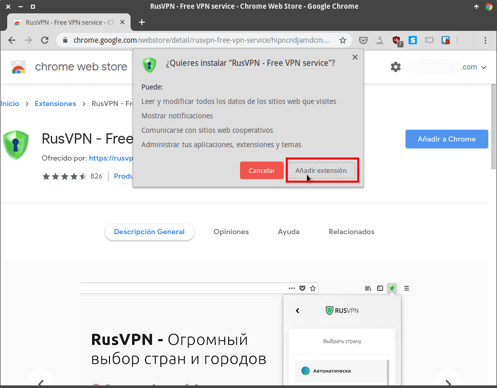 Instalar la extensión RusVPN en Chrome