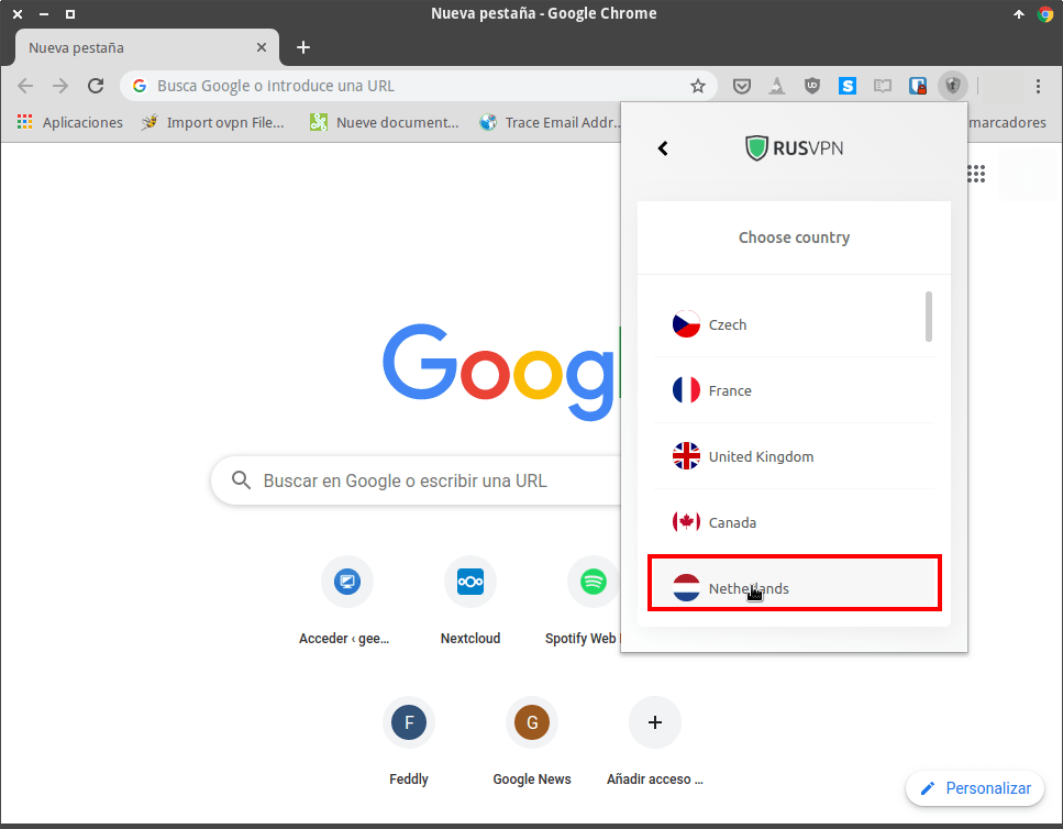 Elegir el país del servidor VPN al que nos conectamos