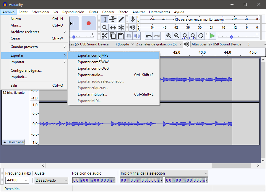 Grabar el audio como mp3 en Linux