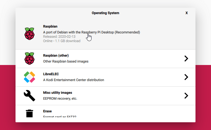 Seleccionar Raspbian como sistema operativo a Instalar