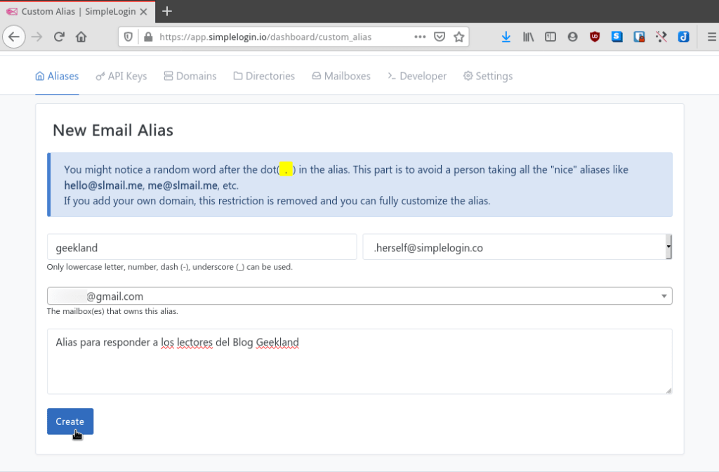 Crear un alias de nuestro email con SimpleLogin para evitar el spam