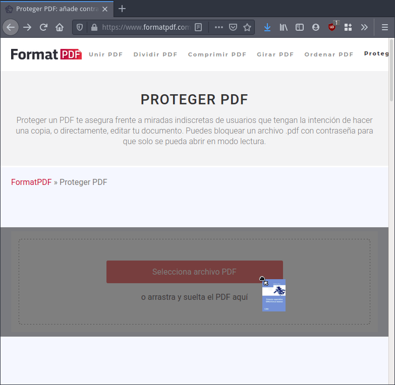 Seleccionar el archivo PDF a proteger