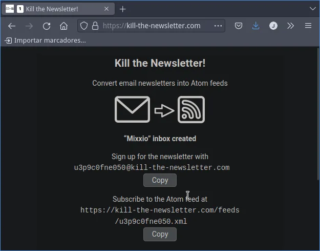Email y feed a usar para leer la newsletter en nuestro lector de feeds