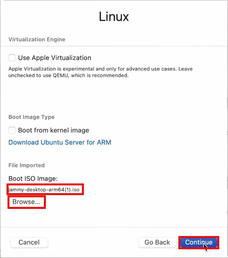 Seleccionar la imagen ISO para instalar Ubuntu en un Mac
